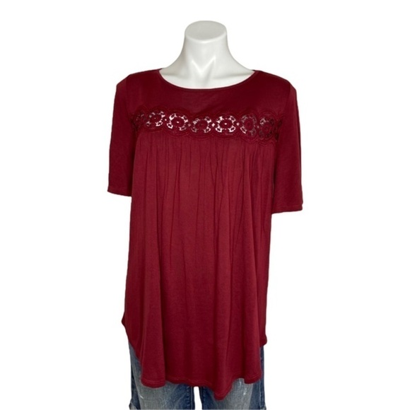 LOFT Burgundy Short Sleeve Blouse Top Medium - Picture 1 of 7
